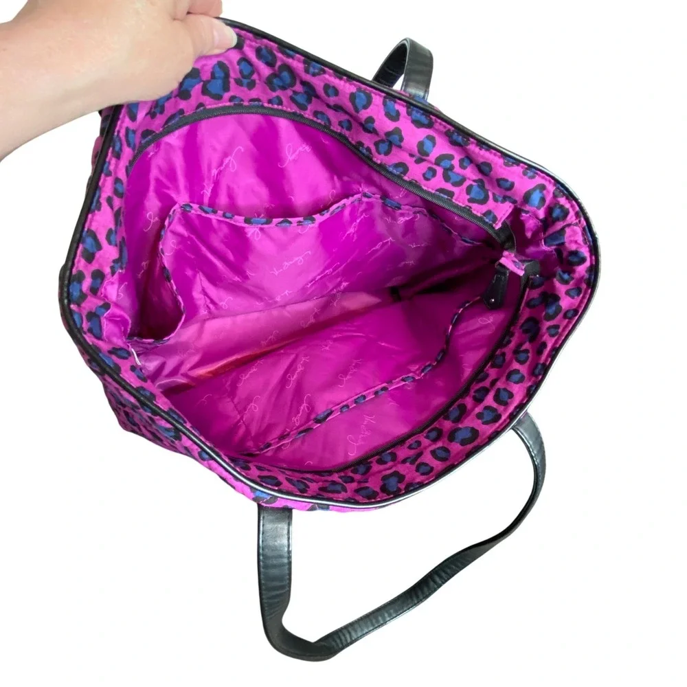 Vera Bradley Trimmed Vera XL Tote Bag Pink Leopard Print Zip Travel Work Weekend